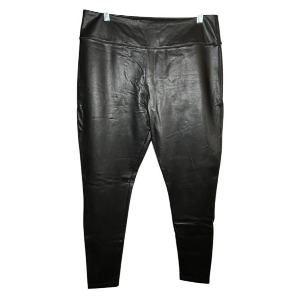 Nordstrom Women's Slick Cropped Faux Leather Pull On Black Leggings LG